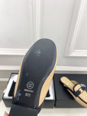 CHANEL 26S MULES IN BEIGE LAMBSKIN AND BLACK FABRIC