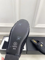 CHANEL 26S MULES IN BLACK LAMBSKIN AND TWEED