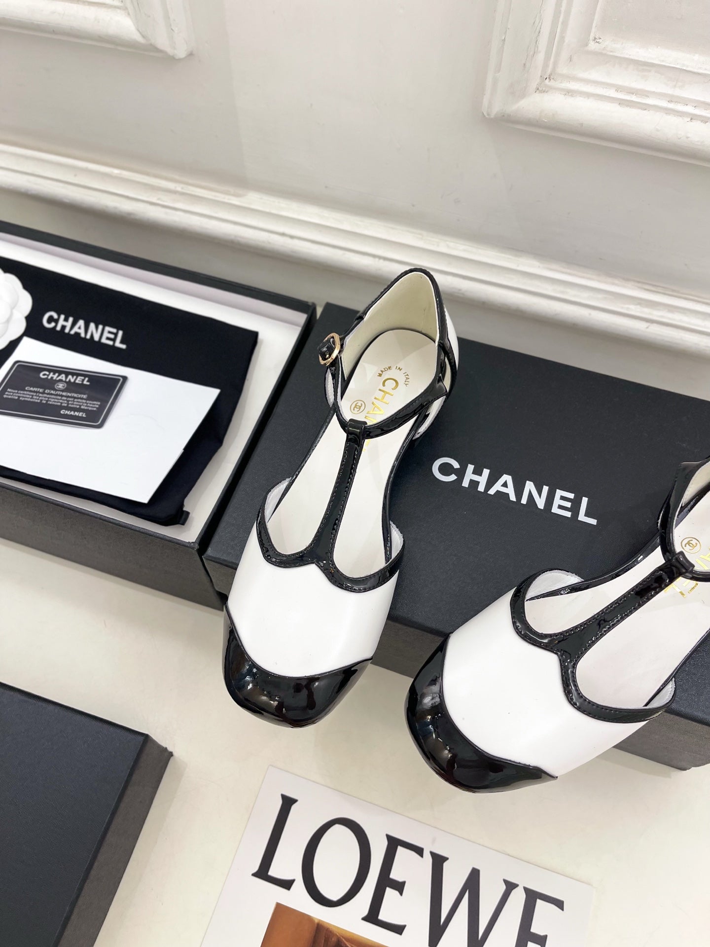 CHANEL 26S T STRAP MARY JANES IN WHITE LAMBSKIN