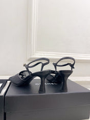 CHANEL 26S HIGH HEEL SLINGBACK SANDALS 70 MM IN BLACK MESH