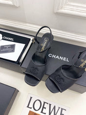 CHANEL 26S HIGH HEEL SLINGBACK SANDALS 70 MM IN BLACK MESH