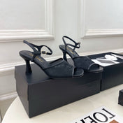 CHANEL 26S HIGH HEEL SLINGBACK SANDALS 70 MM IN BLACK MESH
