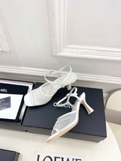 CHANEL 26S HIGH HEEL SLINGBACK SANDALS 70 MM IN WHITE MESH