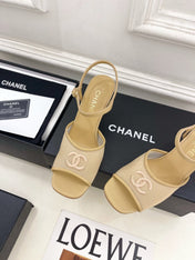 CHANEL 26S HIGH HEEL SLINGBACK SANDALS 70 MM IN BEIGE MESH