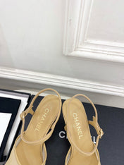CHANEL 26S HIGH HEEL SLINGBACK SANDALS 70 MM IN BEIGE MESH