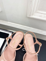 CHANEL 26S HIGH HEEL SLINGBACK SANDALS 70 MM IN LIGHT PINK MESH