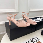 CHANEL 26S HIGH HEEL SLINGBACK SANDALS 70 MM IN LIGHT PINK MESH