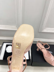 CHANEL 26S HIGH HEEL SLINGBACK SANDALS 70 MM IN LIGHT PINK MESH