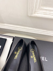 CHANEL 26S BALLET FLATS IN BLACK LAMBSKIN WITH FLOWER EMBELLISHMENT