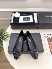 CHANEL 26S BALLET FLATS IN BLACK LAMBSKIN WITH FLOWER EMBELLISHMENT