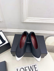 CHANEL 26S SQUARE TOE PUMPS 50 MM IN BLACK LAMBSKIN WITH WHITE TOE CAP