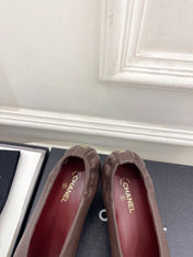 CHANEL 26S SQUARE TOE PUMPS 50 MM IN DARK BROWN LAMBSKIN WITH BLACK TOE CAP