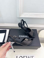 CHANEL 26S HIGH HEEL SLINGBACK SANDALS 90 MM IN BLACK LAMBSKIN