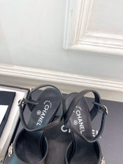 CHANEL 26S HIGH HEEL SLINGBACK SANDALS 90 MM IN BLACK LAMBSKIN