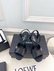CHANEL 26S HIGH HEEL SLINGBACK SANDALS 90 MM IN BLACK LAMBSKIN
