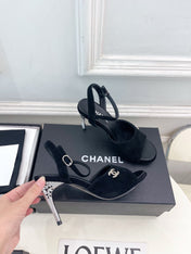 CHANEL 26S HIGH HEEL SLINGBACK SANDALS 90 MM IN BLACK SUEDE