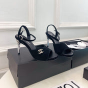 CHANEL 26S HIGH HEEL SLINGBACK SANDALS 90 MM IN BLACK SUEDE
