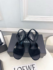 CHANEL 26S HIGH HEEL SLINGBACK SANDALS 90 MM IN BLACK SUEDE