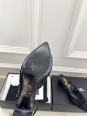 CHANEL 26S POINTED TOE HIGH HEEL SLINGBACK PUMPS 60MM IN BLACK MESH