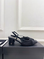 CHANEL 26S POINTED TOE HIGH HEEL SLINGBACK PUMPS 60MM IN BLACK MESH
