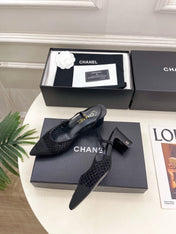 CHANEL 26S POINTED TOE HIGH HEEL SLINGBACK PUMPS 60MM IN BLACK MESH