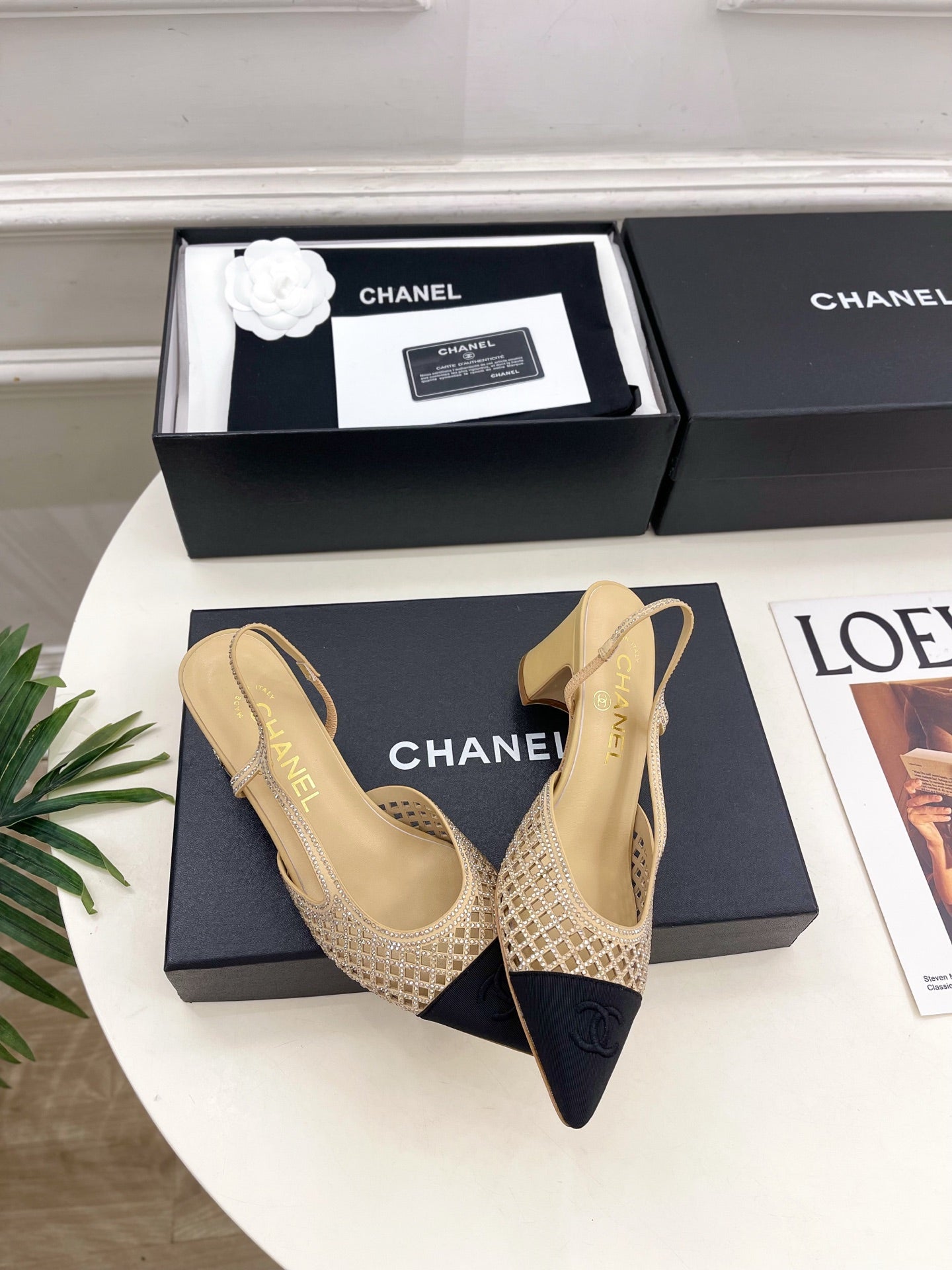 CHANEL 26S POINTED TOE HIGH HEEL SLINGBACK PUMPS 60MM IN BEIGE MESH WITH BLACK TOE CAP