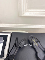 CHANEL 26S FLAT POINTED TOE SLINGBACK IN BLACK MESH