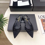 CHANEL 26S FLAT POINTED TOE SLINGBACK IN BLACK MESH