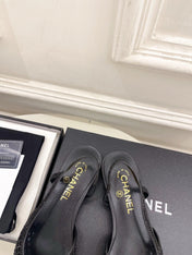 CHANEL 26S FLAT POINTED TOE SLINGBACK IN BLACK MESH