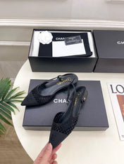 CHANEL 26S FLAT POINTED TOE SLINGBACK IN BLACK MESH