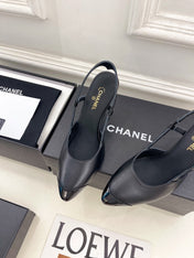 CHANEL 26S POINTED TOE SLINGBACK PUMPS 90 MM IN BLACK LAMBSKIN