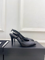 CHANEL 26S POINTED TOE SLINGBACK PUMPS 90 MM IN BLACK LAMBSKIN