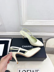 CHANEL 26S POINTED TOE SLINGBACK PUMPS 90 MM IN WHITE LAMBSKIN
