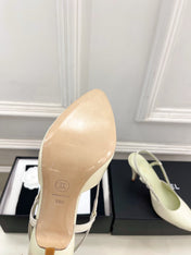 CHANEL 26S POINTED TOE SLINGBACK PUMPS 90 MM IN WHITE LAMBSKIN