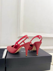 CHANEL 26S POINTED TOE SLINGBACK PUMPS 90 MM IN RED LAMBSKIN