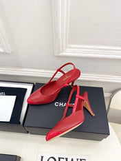 CHANEL 26S POINTED TOE SLINGBACK PUMPS 90 MM IN RED LAMBSKIN