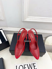 CHANEL 26S POINTED TOE SLINGBACK PUMPS 90 MM IN RED LAMBSKIN
