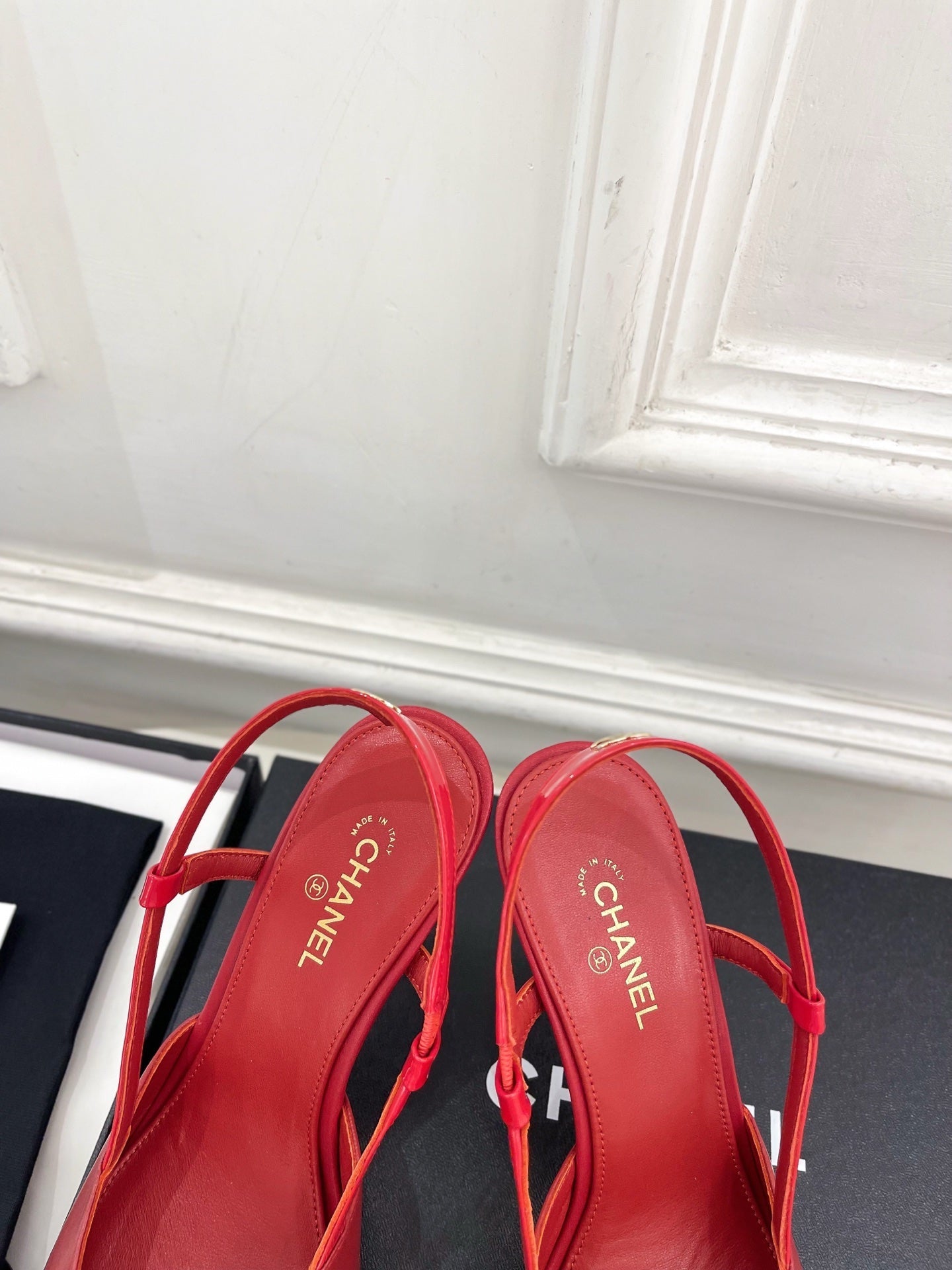 CHANEL 26S POINTED TOE SLINGBACK PUMPS 90 MM IN RED LAMBSKIN