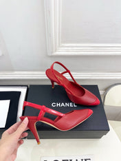 CHANEL 26S POINTED TOE SLINGBACK PUMPS 90 MM IN RED LAMBSKIN