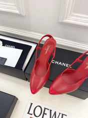 CHANEL 26S POINTED TOE SLINGBACK PUMPS 90 MM IN RED LAMBSKIN