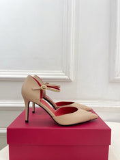 VALENTINO 26S ANKLE-STRA PUMPS 85 MM BEIGE CALFSKIN