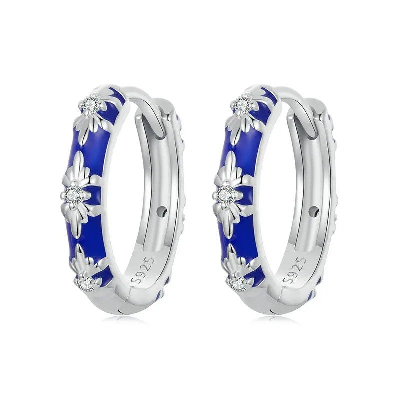 White Gold Plated Inifinite Love Hoop Earring Cartilage Earrings Lightweight - Blue