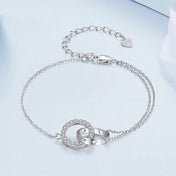 Silver Double Circle Bracelet Eternity Adjustable Chain Link Platinum Plated