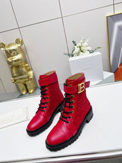 BALMAIN 26S BOOTS IN RED CALFSKIN AND SUEDE