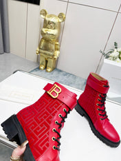 BALMAIN 26S BOOTS IN RED CALFSKIN AND SUEDE