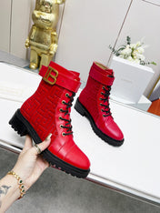 BALMAIN 26S BOOTS IN RED CALFSKIN AND SUEDE