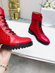BALMAIN 26S BOOTS IN RED CALFSKIN AND SUEDE