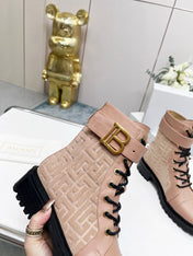 BALMAIN 26S BOOTS IN NUDE BEIGE CALFSKIN AND SUEDE