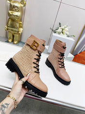 BALMAIN 26S BOOTS IN NUDE BEIGE CALFSKIN AND SUEDE