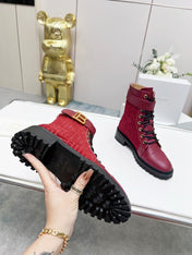 BALMAIN 26S BOOTS IN DARK RED CALFSKIN AND SUEDE
